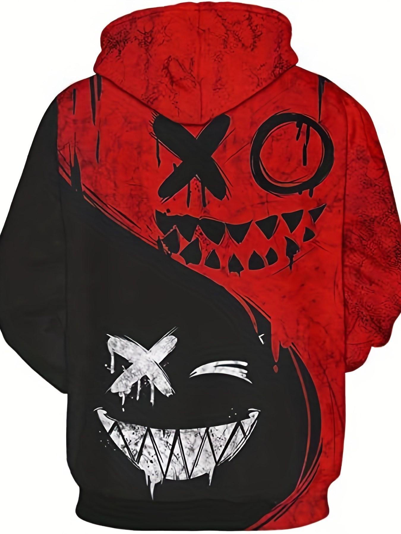 2 smile faces patchwork print hoodie hoodies for men mens casual graphic design pullover hooded sweatshirt with kangaroo pocket for spring fall as gifts details 0